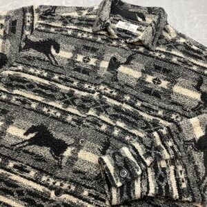 Vtg True Grit Mens Horse Blanket Sherpa Fleece Shacket Sz L Western Aztec Tribal
